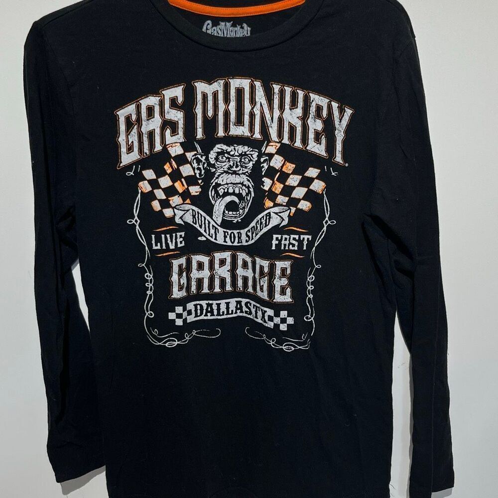 Gas Monkey Garage Men's Black Dallas TX Crew Neck Long Sleeve T-Shirt‎ Small